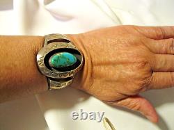 Vtg Nat Amer Turquoise Signed Hand-stamped Shadowbox Cuff Bracelet Classic