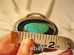 Vtg Nat Amer Turquoise Signed Hand-stamped Shadowbox Cuff Bracelet Classic