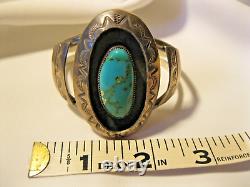 Vtg Nat Amer Turquoise Signed Hand-stamped Shadowbox Cuff Bracelet Classic