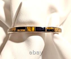 Vtg Native Amer Multistone, Sterling Signed Inlay Cuff Matching Ring 4 Sale
