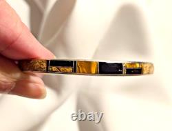 Vtg Native Amer Multistone, Sterling Signed Inlay Cuff Matching Ring 4 Sale