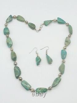 Vtg Native American Green Blue Turquoise Bead Nugget Earrings Necklace Set