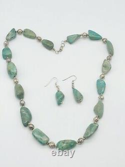 Vtg Native American Green Blue Turquoise Bead Nugget Earrings Necklace Set