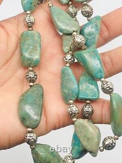 Vtg Native American Green Blue Turquoise Bead Nugget Earrings Necklace Set