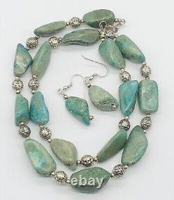 Vtg Native American Green Blue Turquoise Bead Nugget Earrings Necklace Set