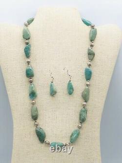 Vtg Native American Green Blue Turquoise Bead Nugget Earrings Necklace Set