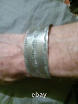 Vtg Native American Hand Stamped Sterling Silver Signed Cuff Bracelet