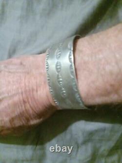 Vtg Native American Hand Stamped Sterling Silver Signed Cuff Bracelet