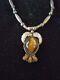 Vtg. Native American Handmade Sterling Silver Tigers Eye Pendent Necklace! 18