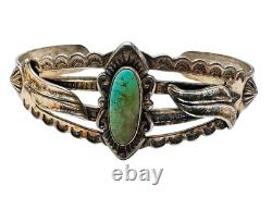 Vtg Native American Harvey Era Sterling Silver Turquoise Cuff Bracelet Signed