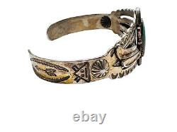Vtg Native American Harvey Era Sterling Silver Turquoise Cuff Bracelet Signed
