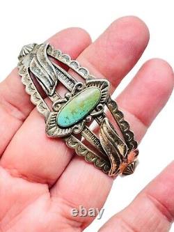 Vtg Native American Harvey Era Sterling Silver Turquoise Cuff Bracelet Signed