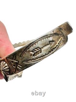Vtg Native American Harvey Era Sterling Silver Turquoise Cuff Bracelet Signed