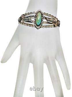 Vtg Native American Harvey Era Sterling Silver Turquoise Cuff Bracelet Signed