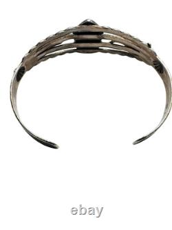 Vtg Native American Harvey Era Sterling Silver Turquoise Cuff Bracelet Signed