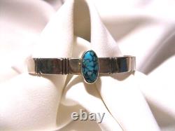 Vtg Native American J Nez Signed Blue Spiderweb Turquoise Cuff Bracelet