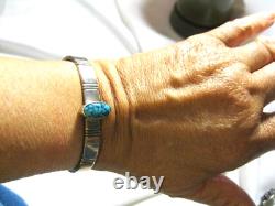 Vtg Native American J Nez Signed Blue Spiderweb Turquoise Cuff Bracelet