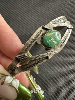 Vtg Native American Navajo Sterling Silver 925 Double Arrow Turquoise Cuff, 5.5