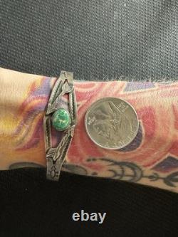 Vtg Native American Navajo Sterling Silver 925 Double Arrow Turquoise Cuff, 5.5