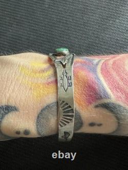 Vtg Native American Navajo Sterling Silver 925 Double Arrow Turquoise Cuff, 5.5