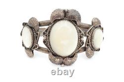 Vtg Native American Navajo Sterling Silver Mother Of Pearl Cuff Bracelet Coriz