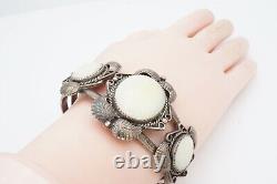 Vtg Native American Navajo Sterling Silver Mother Of Pearl Cuff Bracelet Coriz