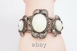 Vtg Native American Navajo Sterling Silver Mother Of Pearl Cuff Bracelet Coriz