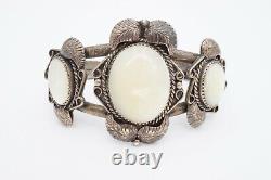 Vtg Native American Navajo Sterling Silver Mother Of Pearl Cuff Bracelet Coriz