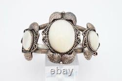 Vtg Native American Navajo Sterling Silver Mother Of Pearl Cuff Bracelet Coriz