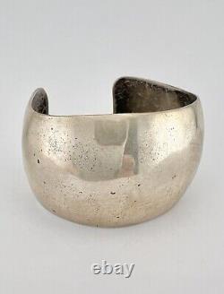 Vtg Native American Navajo Sterling Silver Plain Concave 1.5 Wide Cuff Bracelet
