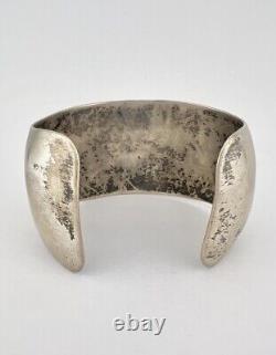 Vtg Native American Navajo Sterling Silver Plain Concave 1.5 Wide Cuff Bracelet