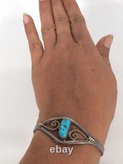 Vtg Native American Navajo Sterling Silver Turquoise Nugget Cuff Bracelet