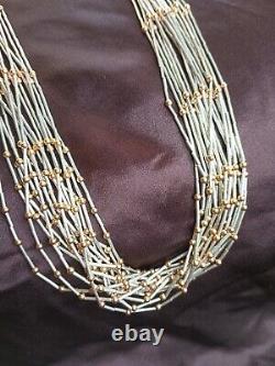 Vtg Native American Necklace Sterling Liquid Silver & Vermeil 16 strand. 28 long