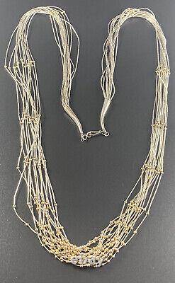 Vtg Native American Necklace Sterling Liquid Silver & Vermeil Multi Strand 15