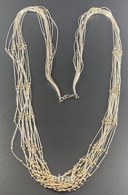 Vtg Native American Necklace Sterling Liquid Silver & Vermeil Multi Strand 15