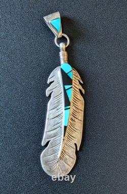 Vtg Native American Pendant, Yazzie Wallace Jr. NAVAJO STERLING Turquoise Inlay