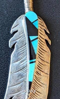 Vtg Native American Pendant, Yazzie Wallace Jr. NAVAJO STERLING Turquoise Inlay