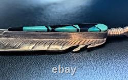 Vtg Native American Pendant, Yazzie Wallace Jr. NAVAJO STERLING Turquoise Inlay
