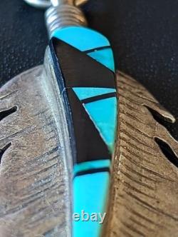 Vtg Native American Pendant, Yazzie Wallace Jr. NAVAJO STERLING Turquoise Inlay