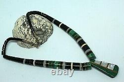 Vtg Native American Santo Domingo Malachite Onyx Mop Heishi Brass Necklace Fns