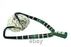Vtg Native American Santo Domingo Malachite Onyx Mop Heishi Brass Necklace Fns