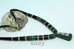 Vtg Native American Santo Domingo Malachite Onyx Mop Heishi Brass Necklace Fns