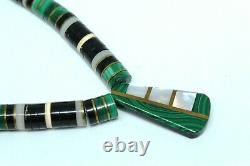 Vtg Native American Santo Domingo Malachite Onyx Mop Heishi Brass Necklace Fns