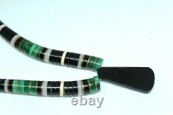 Vtg Native American Santo Domingo Malachite Onyx Mop Heishi Brass Necklace Fns