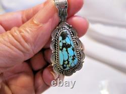 Vtg Native American Signed Candelaria Turquoise Pendant See Matching Bracelet