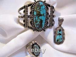 Vtg Native American Signed Candelaria Turquoise Pendant See Matching Bracelet