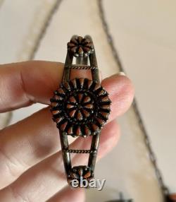 Vtg Native American Sterling & Coral Zuni Signed Necklace, Bracelet & Earrings