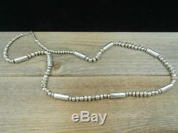 Vtg Native American Sterling Navajo Pearls Barrel Tube Bead Necklace 30