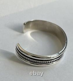 Vtg Native American Sterling Silver Cuff Bracelet Cable Rope SIGNED T Hawk 34g