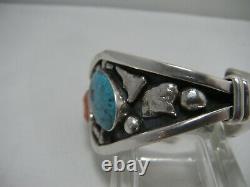 Vtg Native American Sterling TURQUOISE CORAL Cuff BRACELET Phil Tso NAVAJO 66.5g